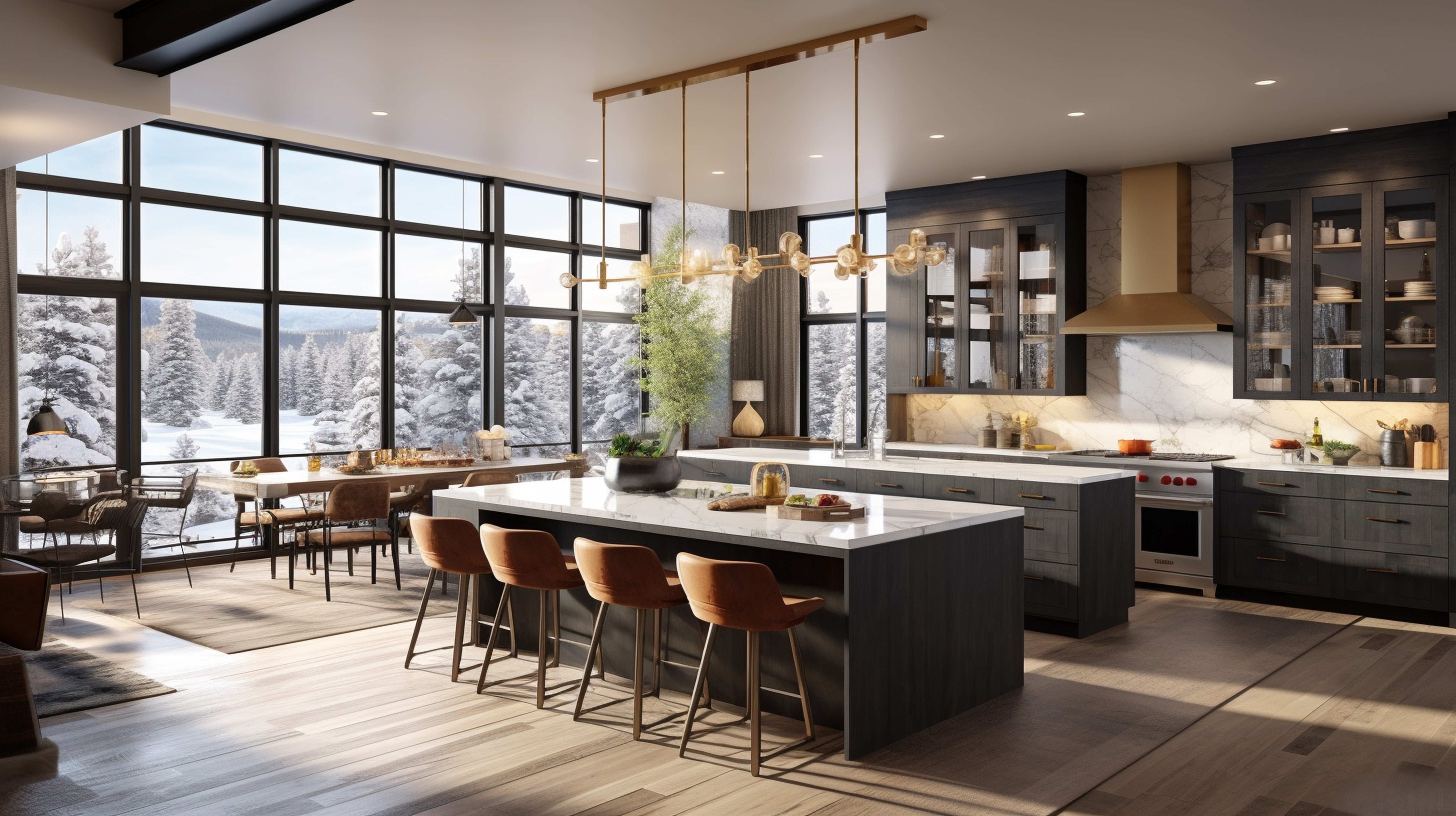 Panoramic view of a luxury mountain custom home