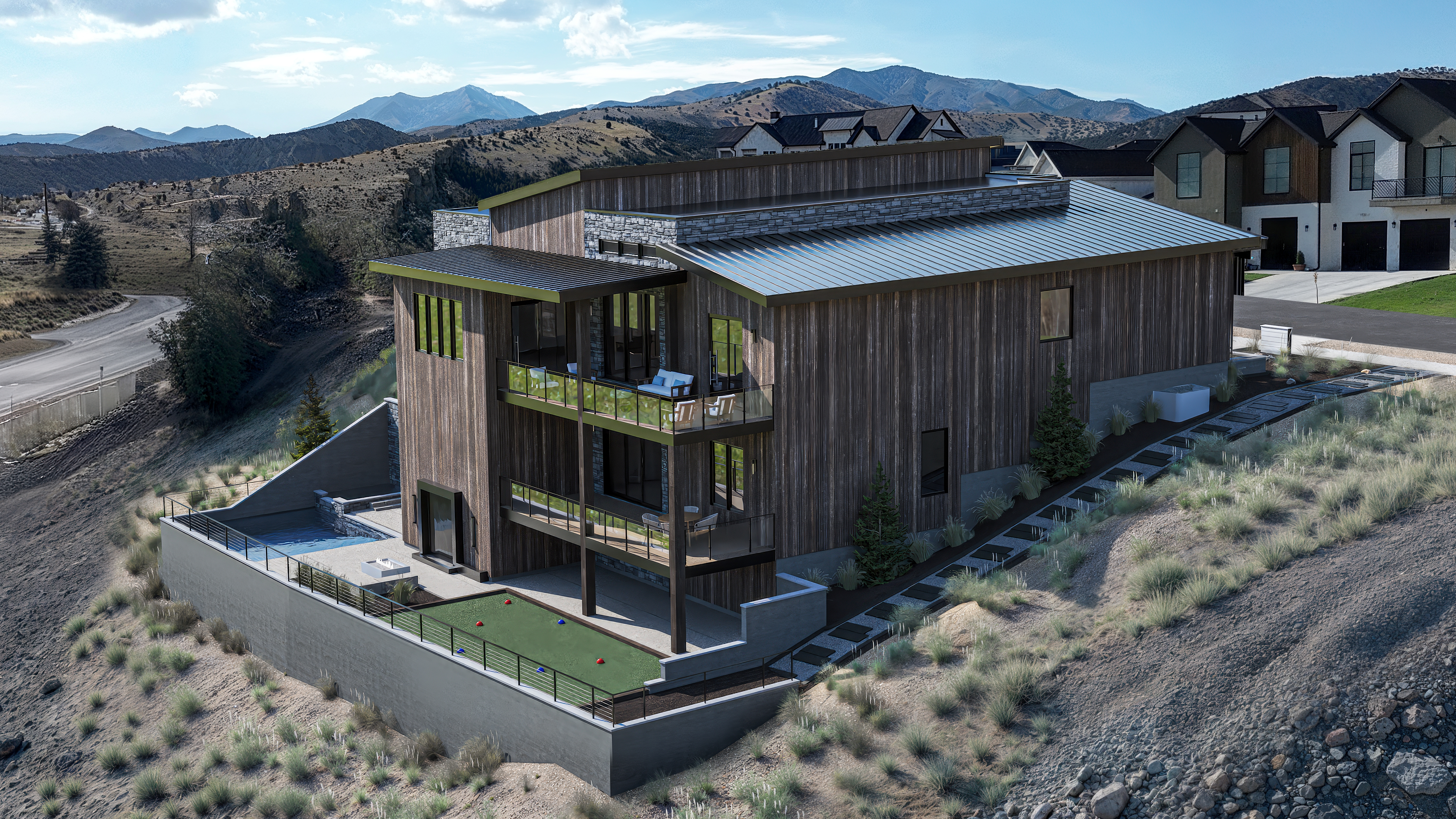 Summit Lux Vitalis rear right elevation with decks